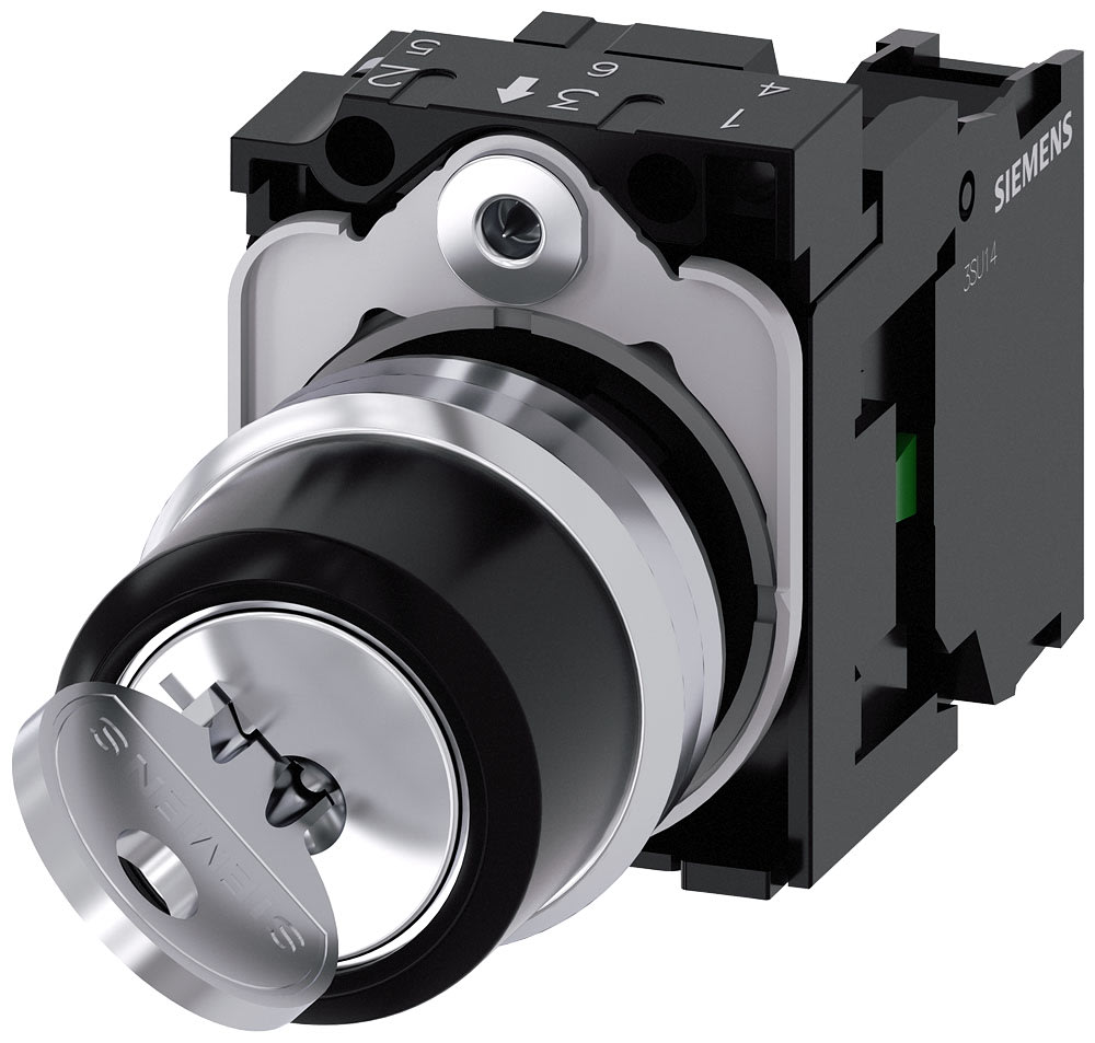 SIEMENS - SIE3SU11504BF111BA0 Selettore a chiave RONIS, 22 mm, rotondo, in metallo lucido, estrazione chiave O+I