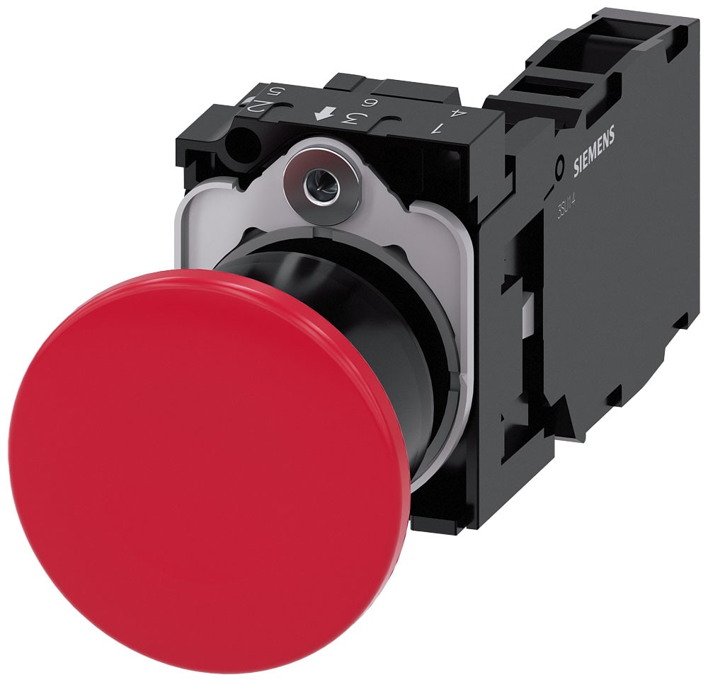 SIEMENS - SIE3SU11001BA201FA0 Pulsante a fungo, 22 mm, rotondo, in plastica, colore rosso, 1NO+1NC