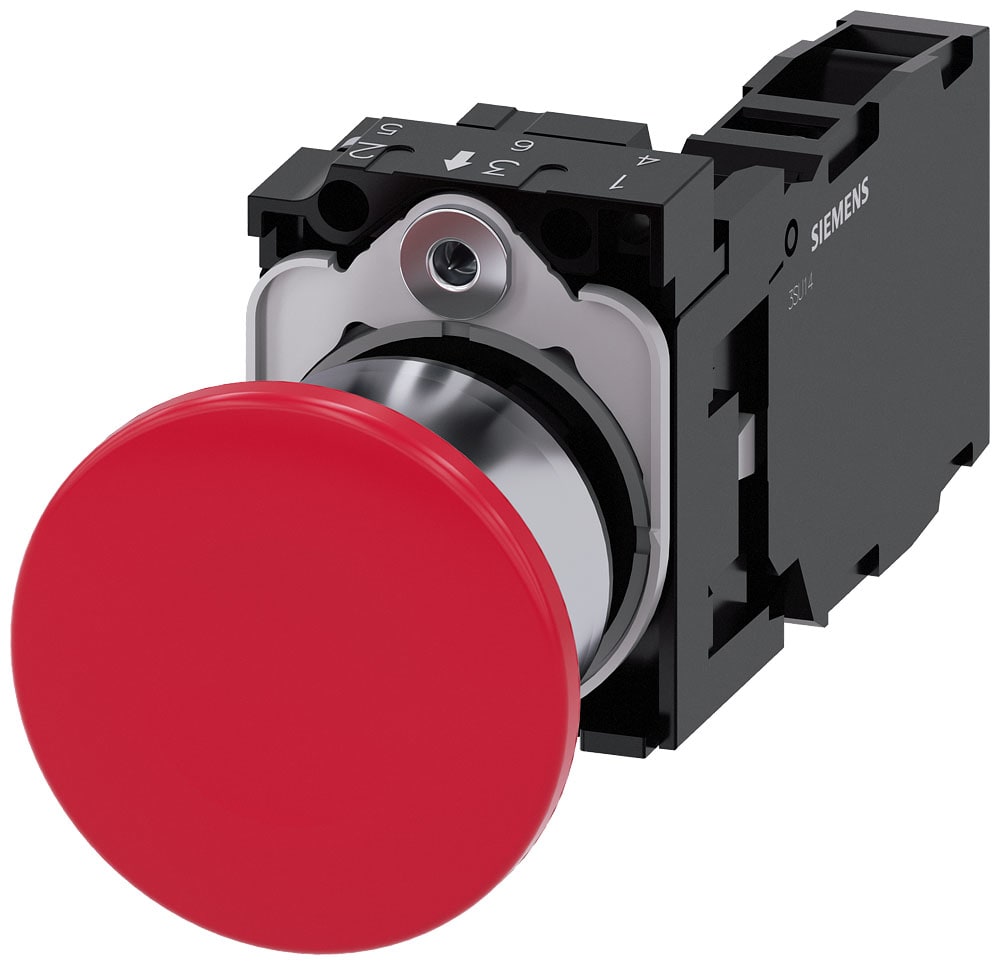 SIEMENS - SIE3SU11501BA201FA0 Pulsante a fungo, 22 mm, rotondo, in metallo lucido, colore rosso, 1NO+1NC