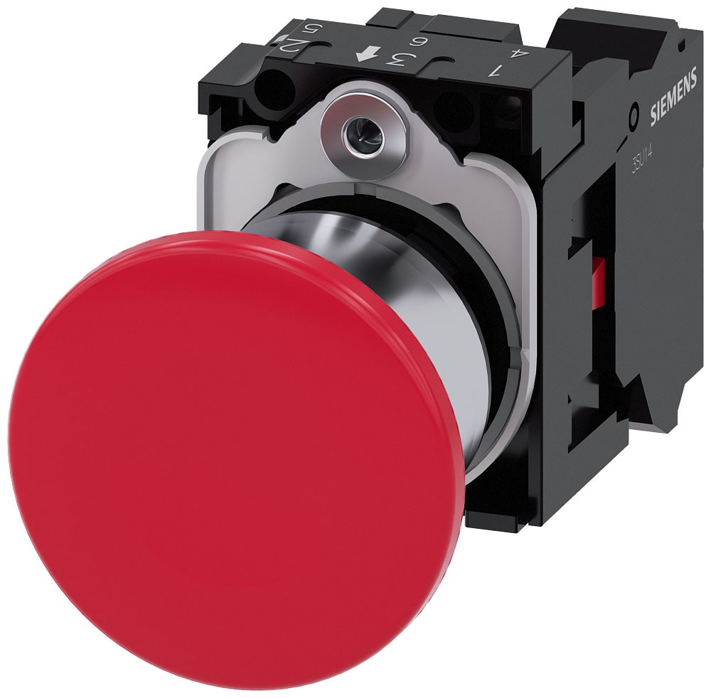 SIEMENS - SIE3SU11501BA203CA0 Pulsante a fungo, 22 mm, rotondo, in metallo lucido, colore rosso, 1NC