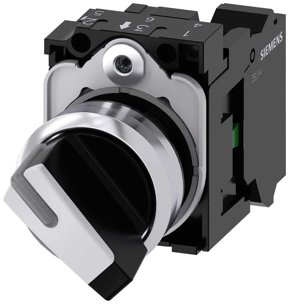 SIEMENS - SIE3SU11502BF603BA0 Selettore, illuminabile, 22 mm, rotondo, in metallo lucido, bianco, 1NO
