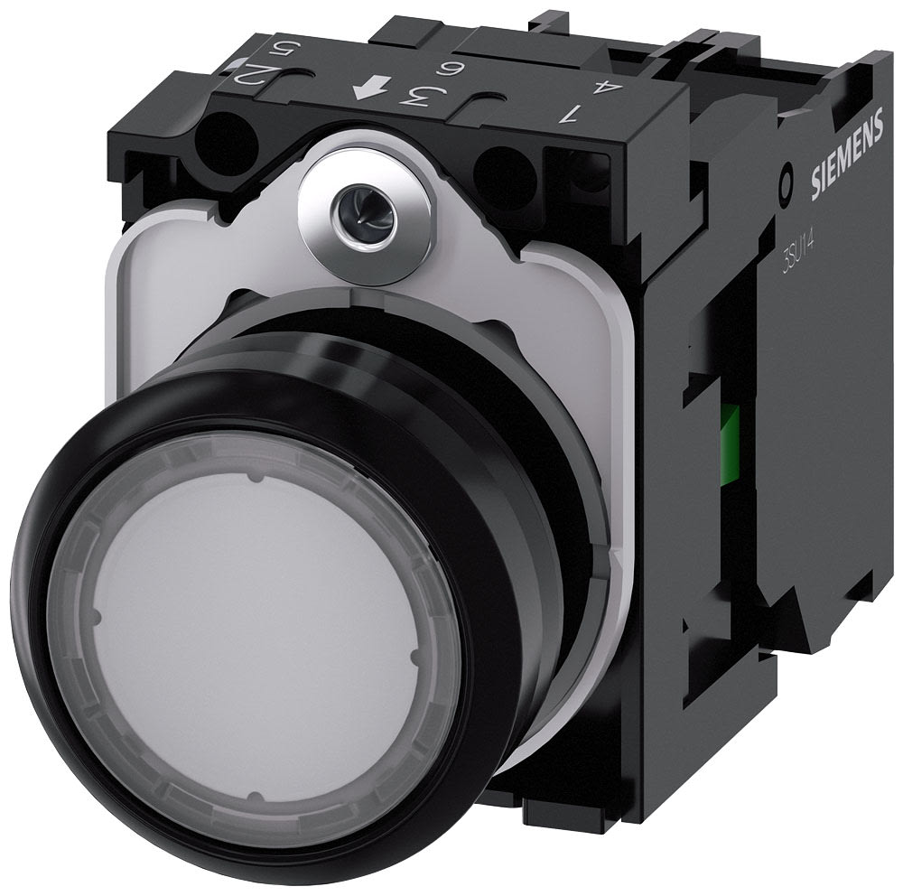 SIEMENS - SIE3SU11020AB701BA0 Pulsante, illuminato, 22 mm, rotondo, in plastica, trasparente, 1NO, AC/DC 24 V