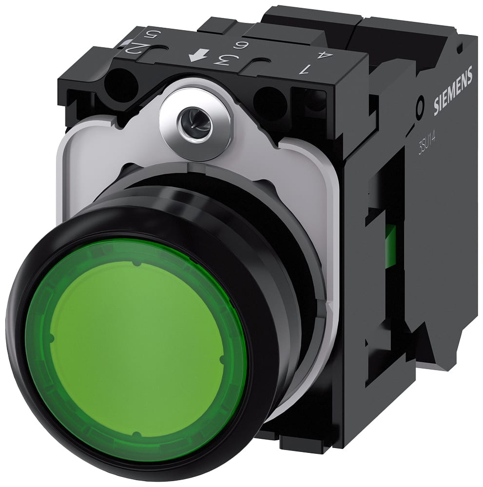 SIEMENS - SIE3SU11030AB403BA0 Pulsante, illuminato, 22 mm, rotondo, in plastica, colore verde, 1NO, AC 110 V