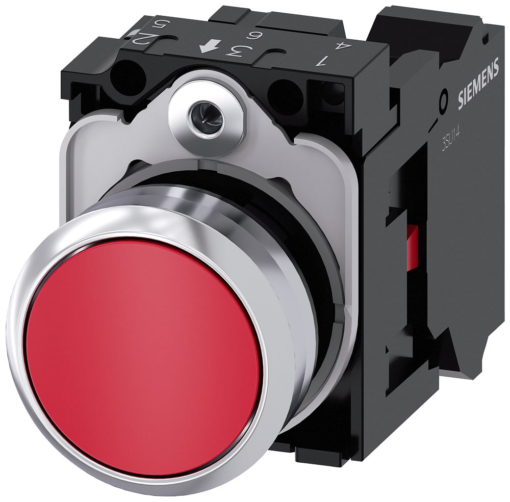 SIEMENS - SIE3SU11500AB203CA0 Pulsante, 22 mm, rotondo, in metallo lucido, colore rosso, bottone, 1NC
