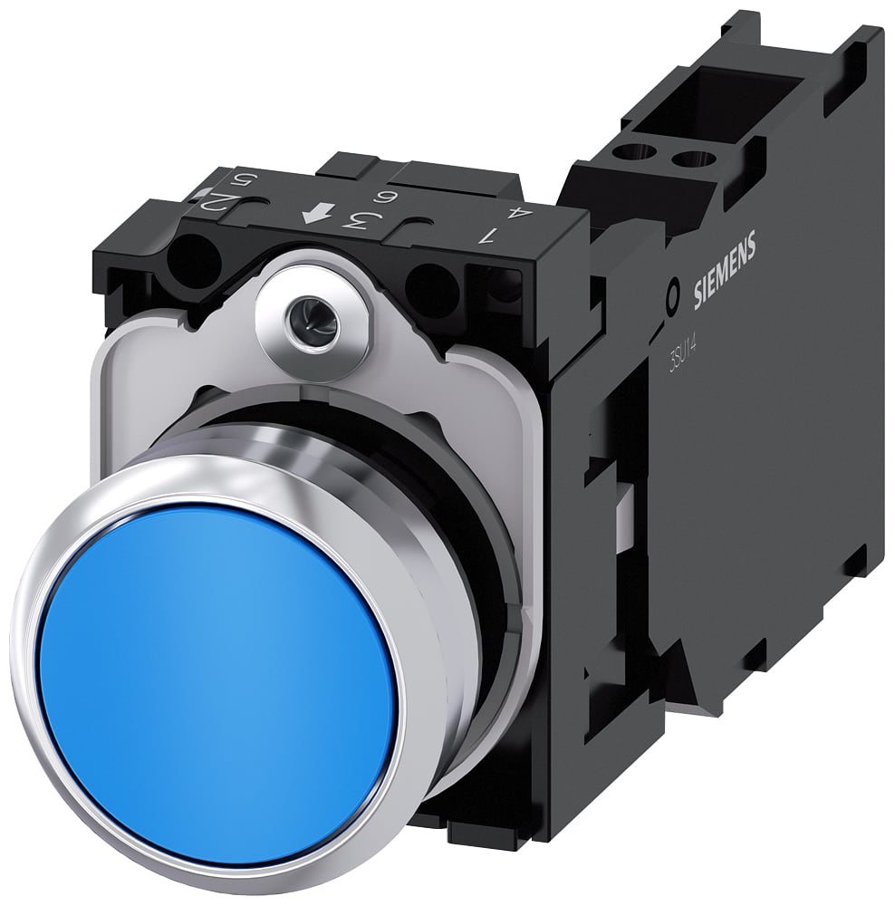 SIEMENS - SIE3SU11500AB503FA0 Pulsante, 22 mm, rotondo, in metallo lucido, colore blu, bottone, 1NO+1NC