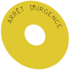 SIEMENS - SIE3SU19000BC310GQ0 Targhetta con dicitura rotonda per pulsante a fungo di ARRESTO DI EMERGENZA, colore giallo, iscrizione: Arret DURGENCE
