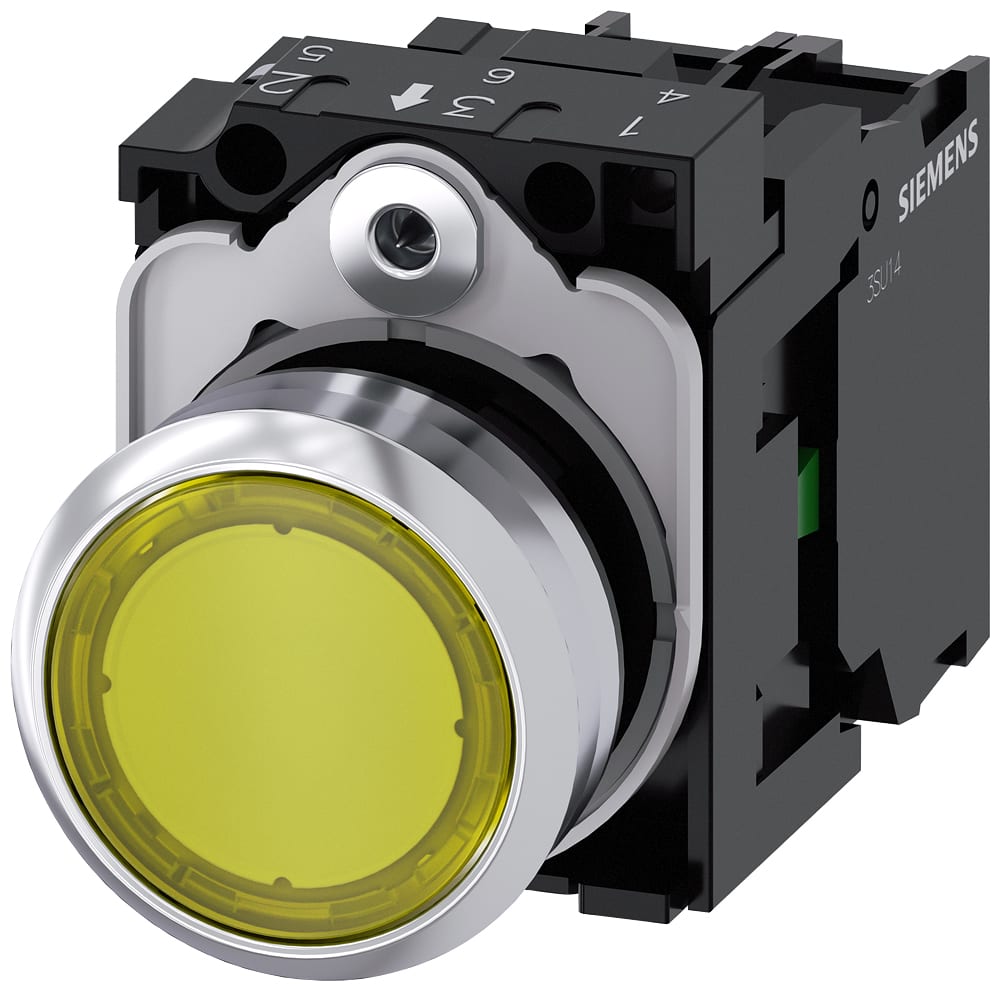 SIEMENS - SIE3SU11520AB301BA0 Pulsante, illuminato, 22 mm, rotondo, in metallo lucido, colore giallo, bottone, 1NO