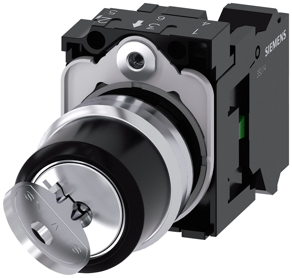 SIEMENS - SIE3SU11504BF113BA0 Selettore a chiave RONIS, 22 mm, rotondo, in metallo lucido, estrazione chiave O+I