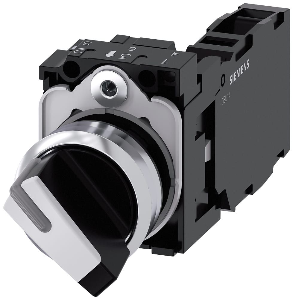 SIEMENS - SIE3SU11502BF601FA0 Selettore, illuminabile, 22 mm, rotondo, in metallo lucido, bianco, 1NO+1NC