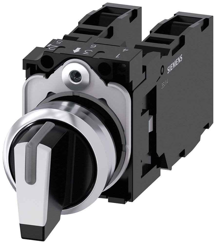 SIEMENS - SIE3SU11502BM601LA0 Selettore, illuminabile, 22 mm, rotondo, in metallo lucido, bianco, 2x1NO+1NC