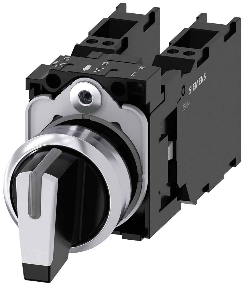 SIEMENS - SIE3SU11502BM603LA0 Selettore, illuminabile, 22 mm, rotondo, in metallo lucido, bianco, 2x1NO+1NC