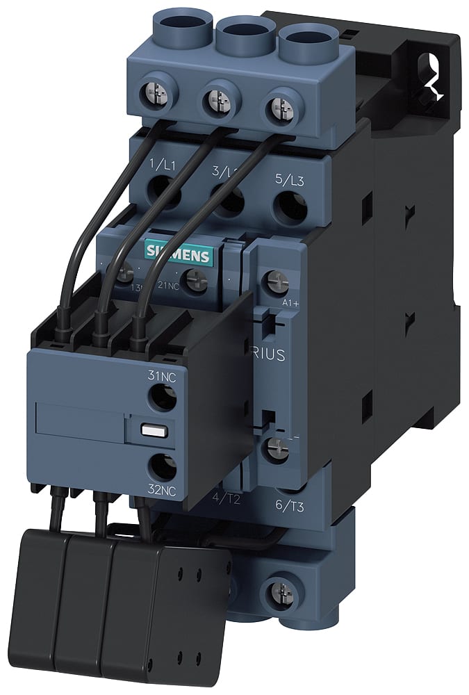 SIEMENS - SIE3RT26281NB35 Contattore AC-6b, 33 kVAr/400 V, 1NO+2NC, comando in AC/DC 21 ... 28 V, a 3 poli