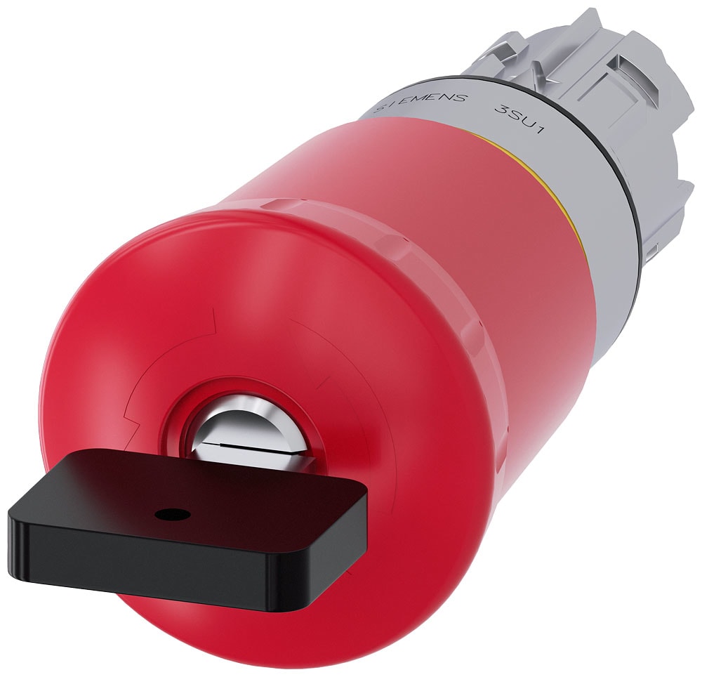 SIEMENS - SIE3SU10501HV200AA0 Pulsante a fungo di arresto di emergenza, 22 mm, rotondo, in metallo, lucido, rosso, con serratura Siemens, C