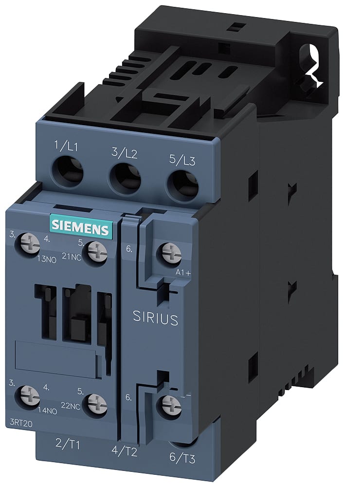 SIEMENS - SIE3RT20271NP30 Contattore, AC-3e, 32 A/15 kW/400 V, a 3 poli, AC/DC 200 ... 280 V, 1NO+1NC, morsetti a vite