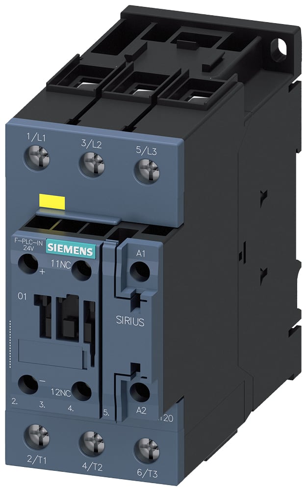 SIEMENS - SIE3RT20381SB30 Contattore, AC-3e, 80A/400V, a 3 poli, AC/DC 21...33V, F-PLC-IN, 1NC, morsetti a vite