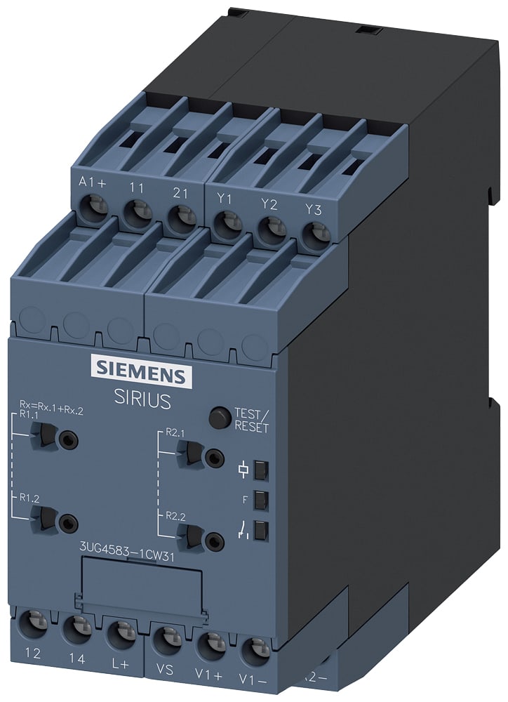 SIEMENS - SIE3UG45831CW31 Relè di controllo isolamento con impostazione analogica, fino ad AC 400 V, 15 ... 400 Hz, fino a DC 600 V, 2 CO, AC/DC 24 ... 240 V, morsetti a vite