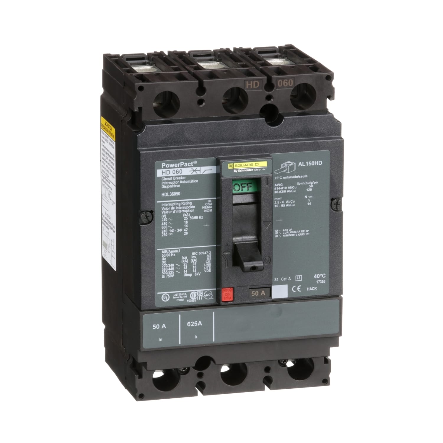 SCHNEIDER ELECTRIC SNRHDL36050 MAIN CIRCUIT BREAKER