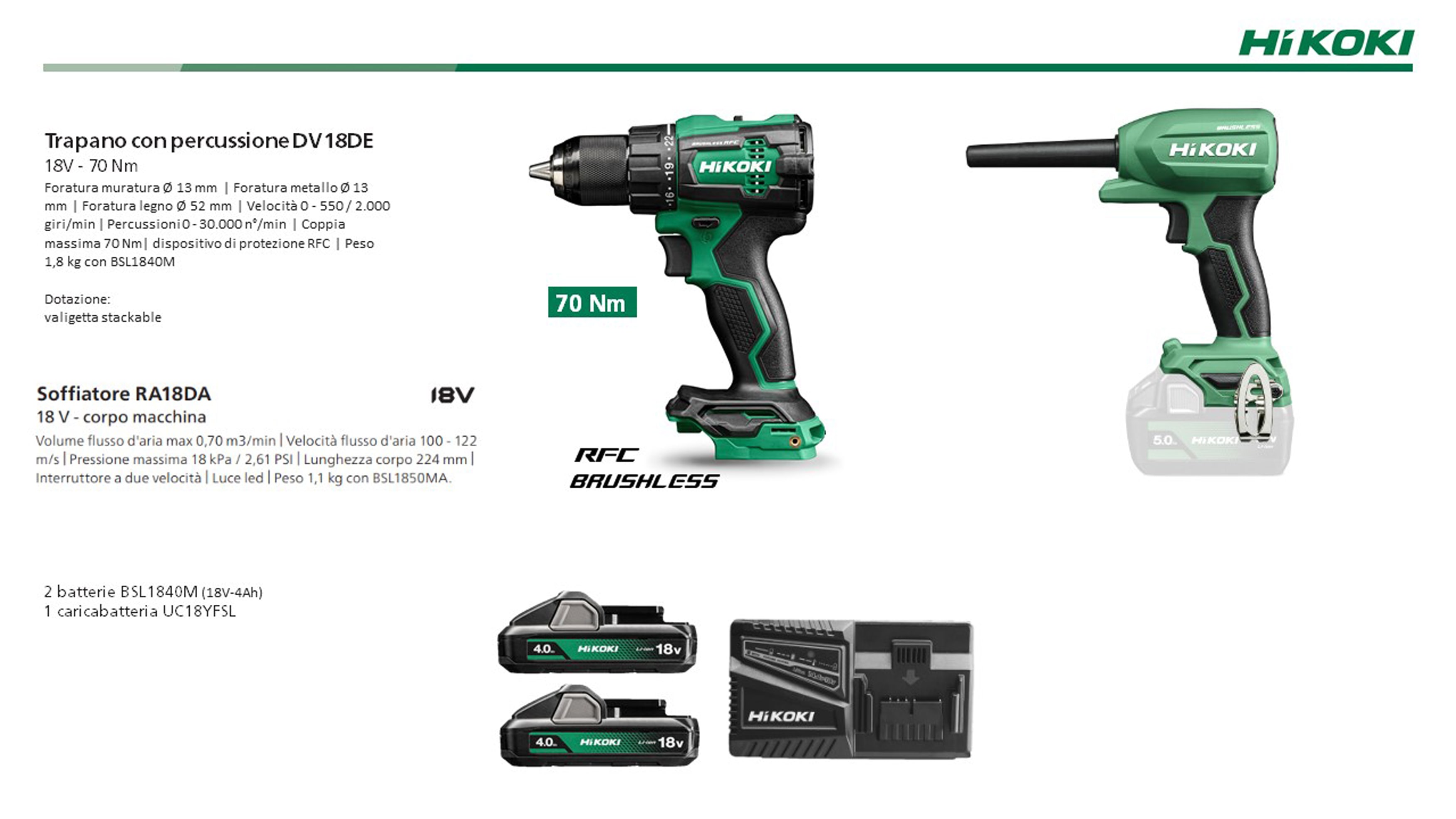 HIKOKI POWER TOOLS - HIAKC18DERA1 KIT TRAPANO AVV. C/PERCUSS DV18DE+RA18DA