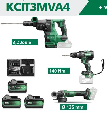 HIKOKI POWER TOOLS HIAKCIT3MVA4 KIT DV18DC+DH1826DA+G1813DVE+3XMVA