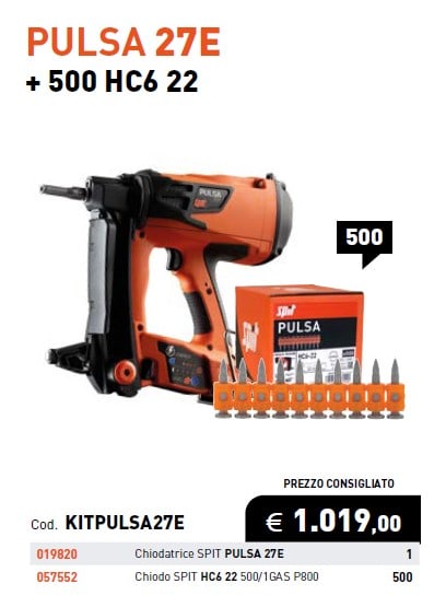 ELEMATIC SPIT ITPKITPULSA27E CHIODATRICE A GAS SPIT PULSA 27E + 500 C