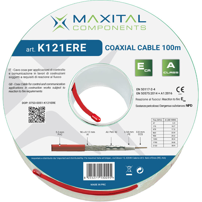 FTE MAXIMAL ITALIA S FTEK121ERE K121ERE CAVO COAX 5MM PVC ECA ROSSO 100M