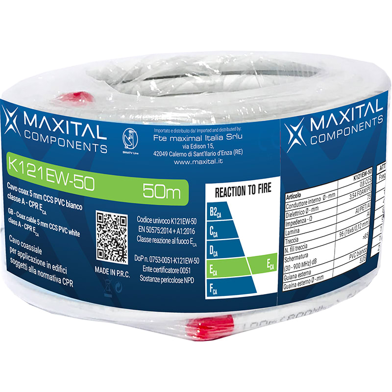 FTE MAXIMAL ITALIA S FTEK121EW-50 K121EW-50 CAVO COAX 5MM PVC ECA 50MT.