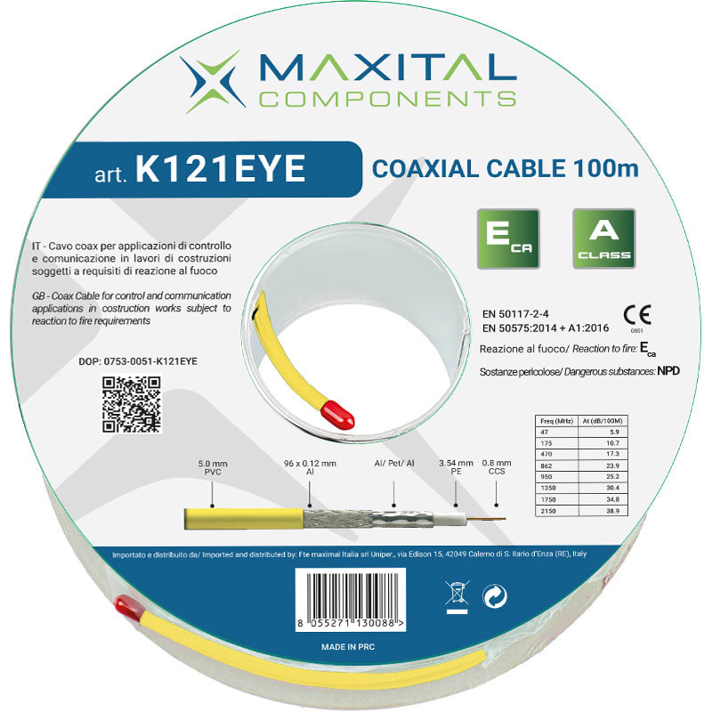 FTE MAXIMAL ITALIA S FTEK121EYE K121EYE CAVO COAX 5MM PVC ECA GIALLO 100