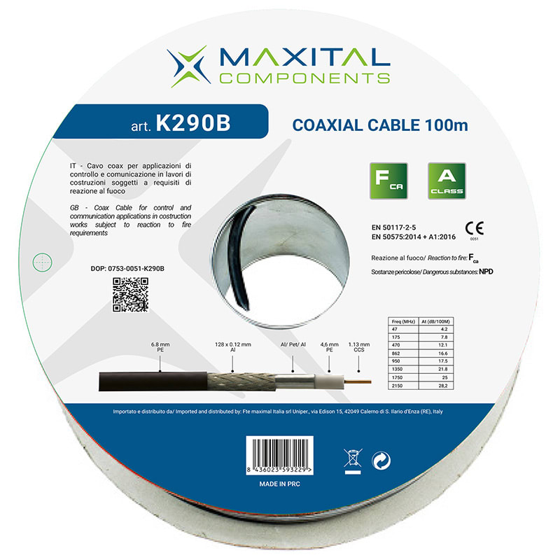 FTE MAXIMAL ITALIA S FTEK290B K290B CAVO COAX 6,8MM PE NERO100MT.