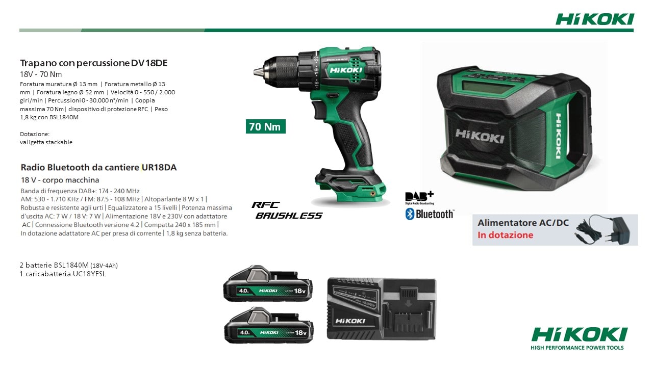 HIKOKI POWER TOOLS - HIAKC18DEUR KIT TRAPANO AVV. C/PERCUSS DV18DE+UR18DA