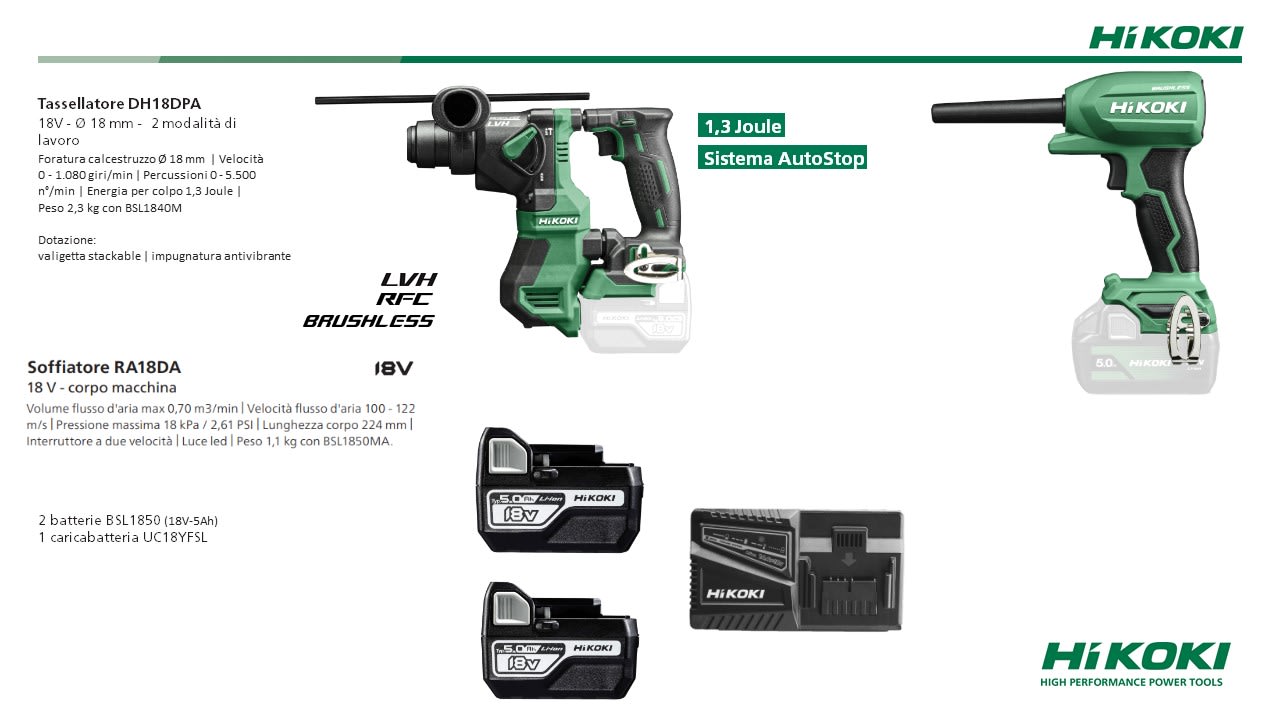 HIKOKI POWER TOOLS - HIAKC18DPARA1 KIT TASSELLATORE DH18DPA+RA18DA SOFFIATO