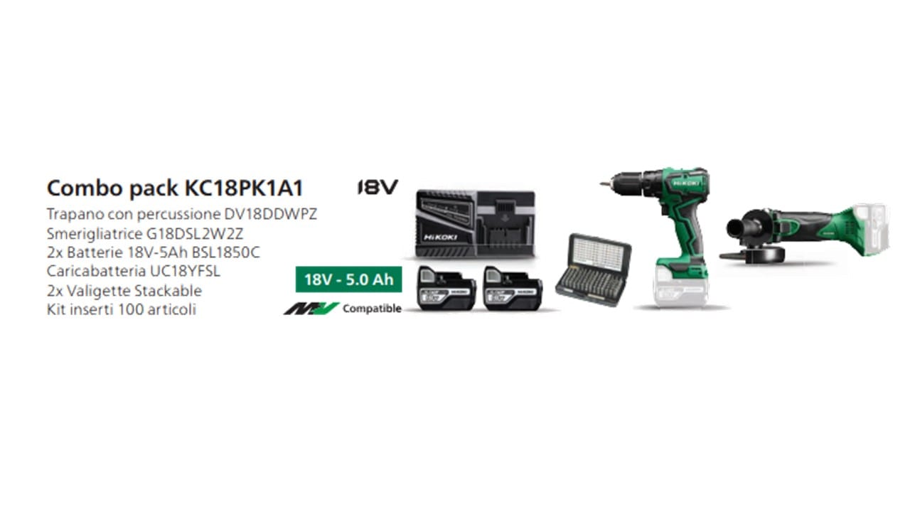 HIKOKI POWER TOOLS HIAKC18PK1A1 KIT DV18DD+G18DSL+2X5AH+100ACC