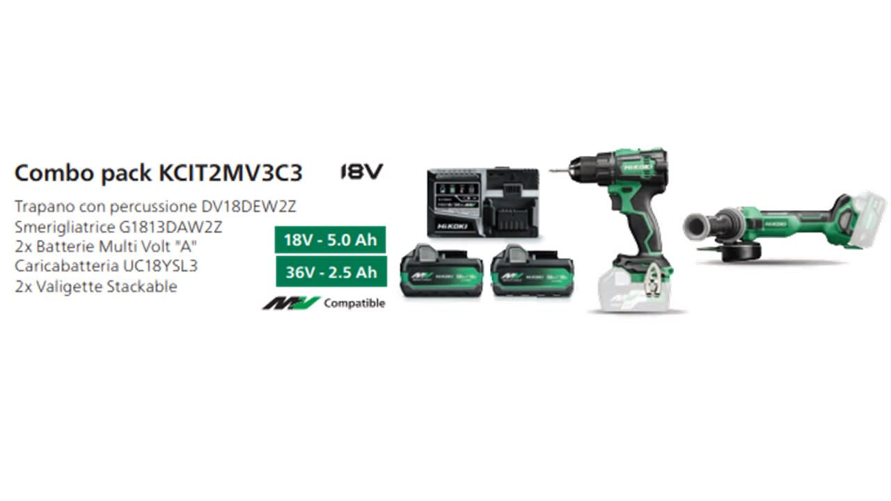 HIKOKI POWER TOOLS - HIAKCIT2MV3C3 KIT DV18DE+G1813DA+2XMVA