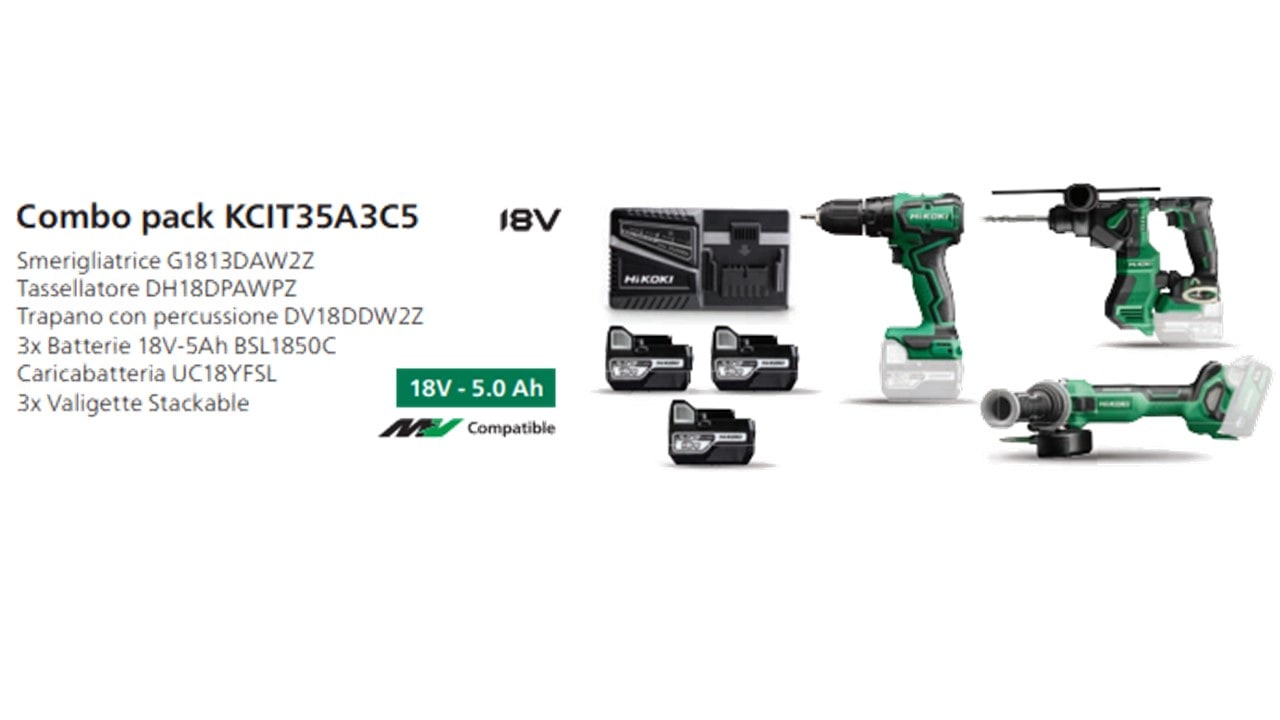 HIKOKI POWER TOOLS HIAKCIT35A3C5 KIT G1813DA+DH18DPA+DV18DD+3X5AH