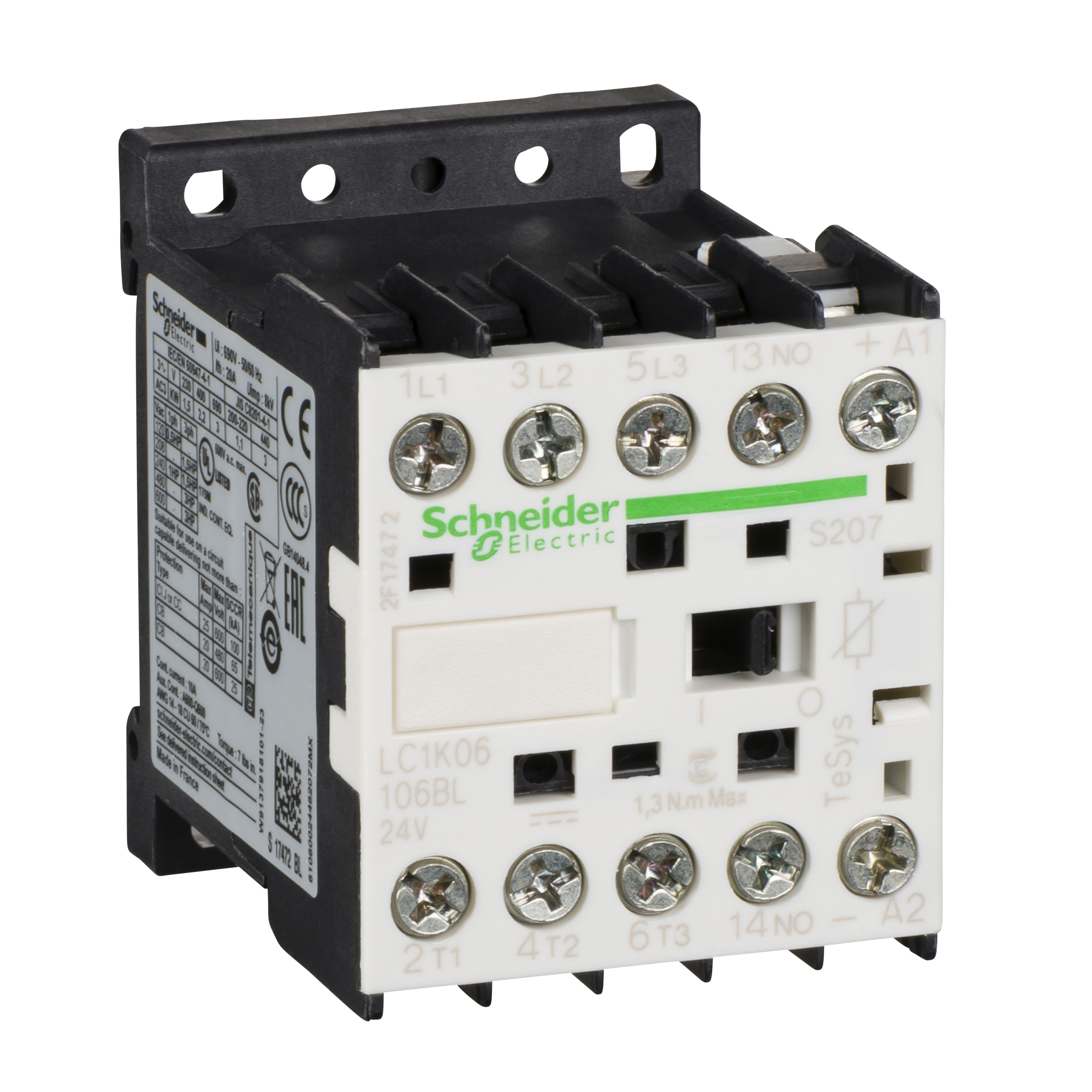SCHNEIDER ELECTRIC - SNRLC1K09106SLS207 TeSys K contattore - 3P - AC-3 <= 440 V 9 A - 1 NO aux. - 72 V DC rail