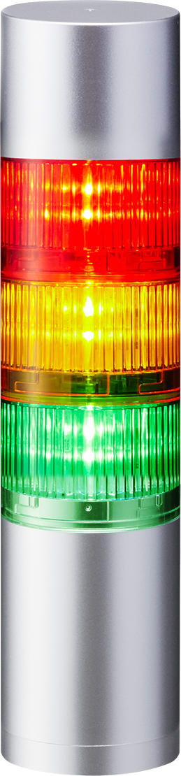 PATLITE EUROPE GMBH PMHLR6-302WJBU-RYG Torretta segnalazione, argento, 3 moduli, 24VDC, 60mm, montaggio diretto, cavo