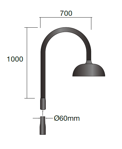 LINEA LIGHT (ILED) - ILD98190 BRACCIO CURVO C/INNESTO RAL 7016