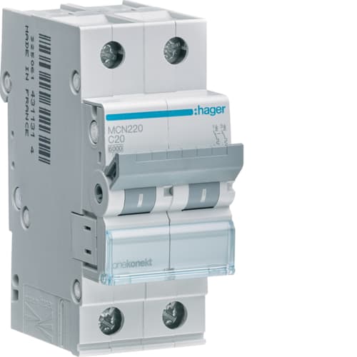 HAGER BOCCHIOTTI HBZMCN220 INTERRUTTORE MAGNETOTERMICO BIPOLARE 6KA