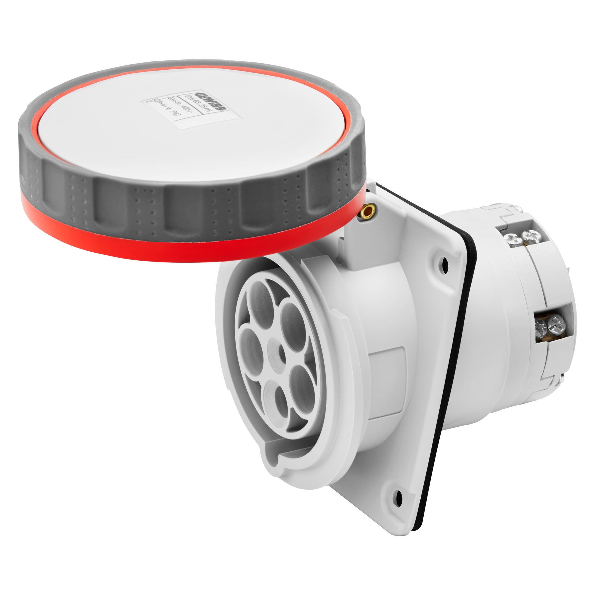 GEWISS - GEWGW63267H PRESA FISSA DA INCASSO A 10° HP - IP66/IP67 - 3P+N+T 63A 440-460V 60HZ - ROSSO - 11H - CABLAGGIO A MANTELLO