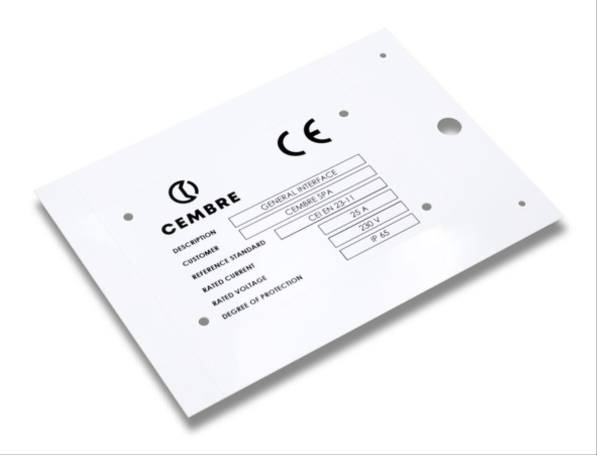 CEMBRE SPA - CEM48806-HF TARGHE QUADRO CON FORI, PREFUSTELLATE, RIVETTABILI, IN POLICARBONATO, HALOGEN FREE