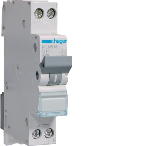 HAGER BOCCHIOTTI HBZMLN516 INTERRUTTORE MAGNETOTERMICO 1P+N 6KA C C