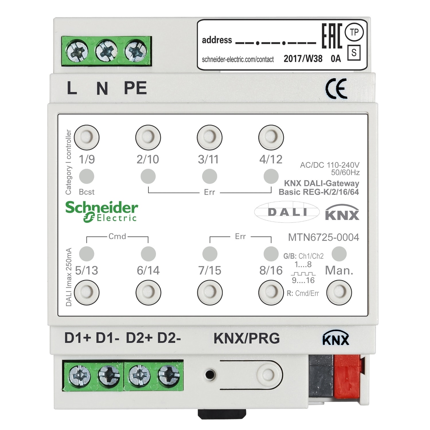 SCHNEIDER ELECTRIC - SNRMTN6725-0004 Gateway KNX DALI Basic - 2 Linee DALI 128 Lampade.Dispositivo certificato DALI2