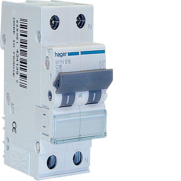 HAGER HAGMYN516 INTERR. AUTOM.1P+N 16A 4.5KA C 2M