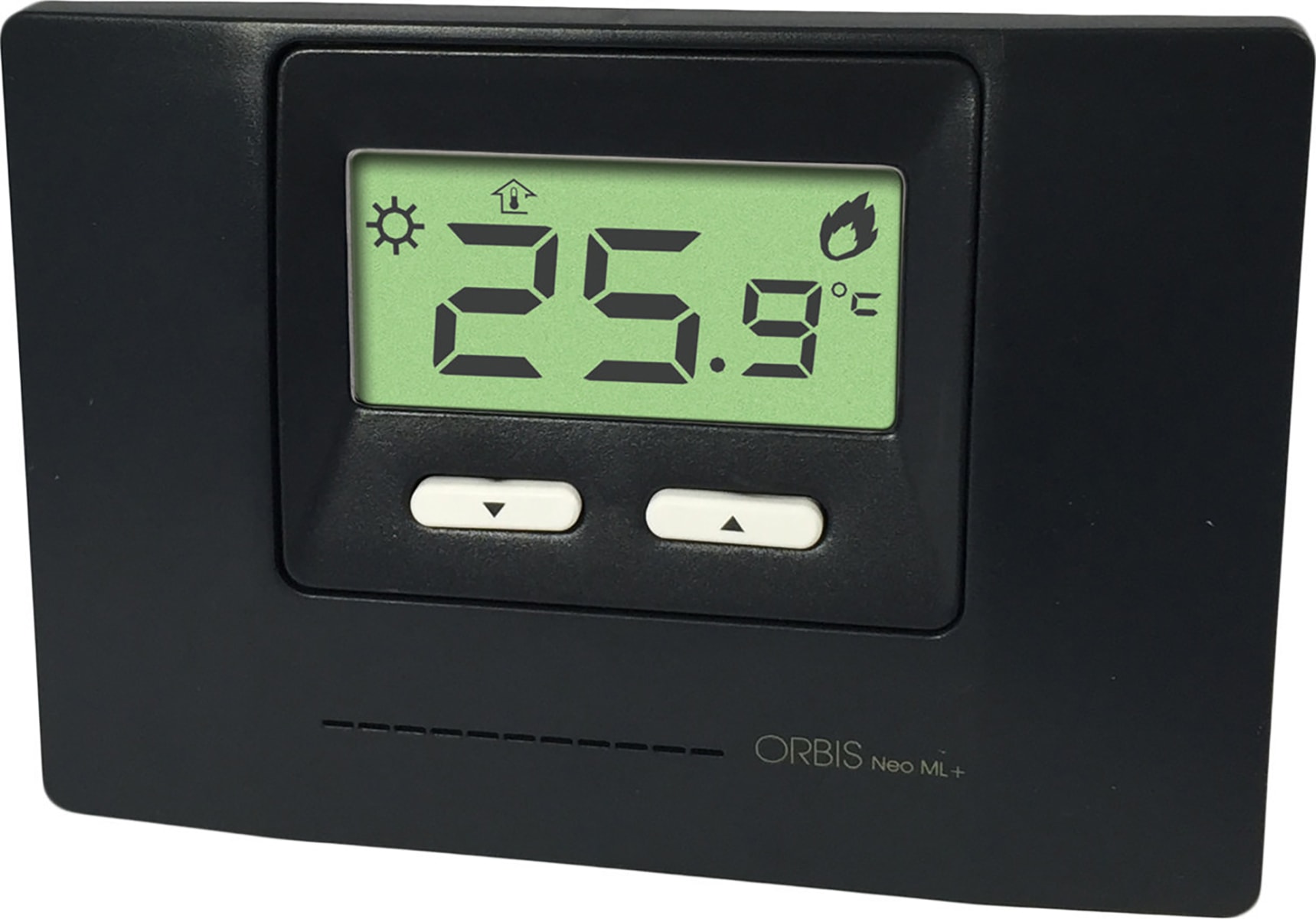 ORBIS - ORBOB324410 NEO ML + ANTRACITE Termostati digitali da parete, funzionamento riscaldamento/condizionamento, due livelli impostabili, Alim. 2 batterie 1.5V