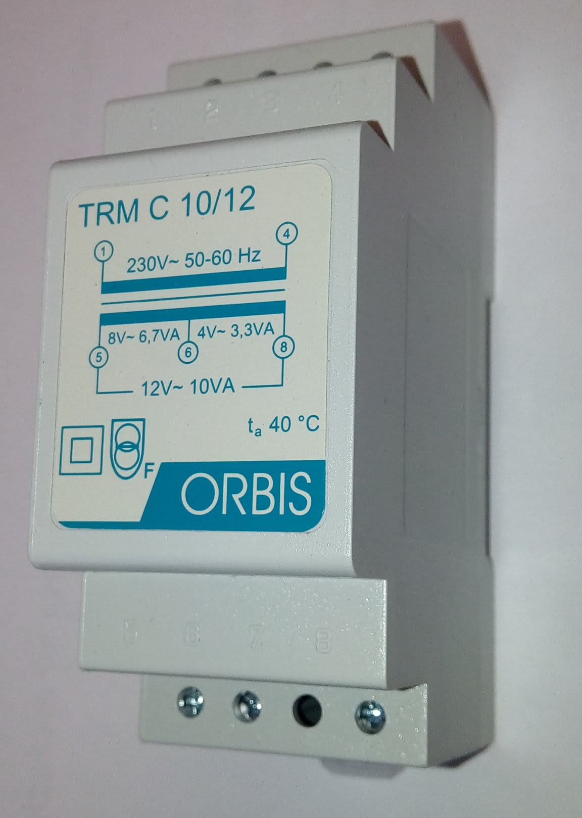 ORBIS - ORBOB86C1012 TRM C 10/12 Trasformatori modulari per campanelli, potenza 10 VA, 2 moduli DIN, tensione primario 230V, tensione secondario 4/8/12 VAC