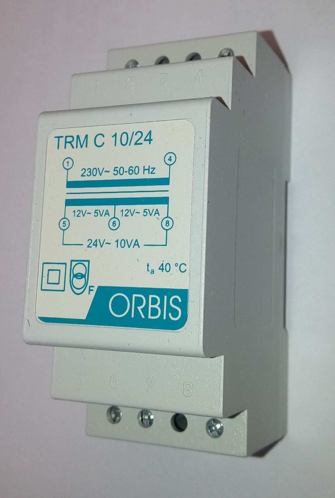 ORBIS - ORBOB86C1024 TRM C 10/24 Trasformatori modulari per campanelli, potenza 10 VA, 2 moduli DIN, tensione primario 230V, tensione secondario 12/24 VAC