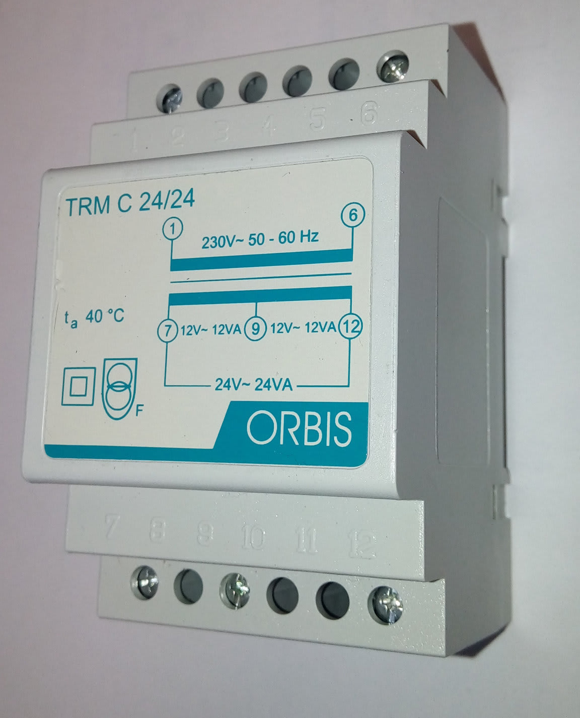 ORBIS - ORBOB86C2424 TRM C 24/24 Trasformatori modulari per campanelli, potenza 24 VA, 3 moduli DIN, tensione primario 230V, tensione secondario 12/24 VAC