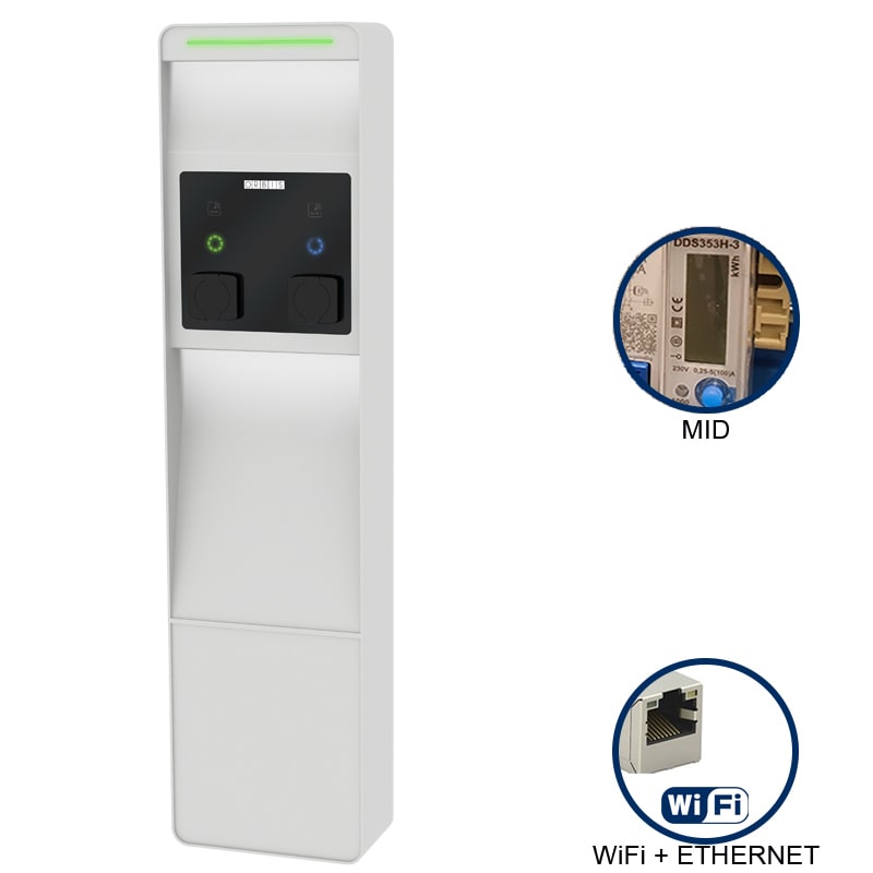 ORBIS - ORBOB94C7CCKC2 VIARIS CITY+ BBT2E22ETH 22 kW + 22 kW, 2 prese TIPO 2 e SHUTTER,WiFi+Ethernet, 2 contatori di energia MID, lettore carte RFID