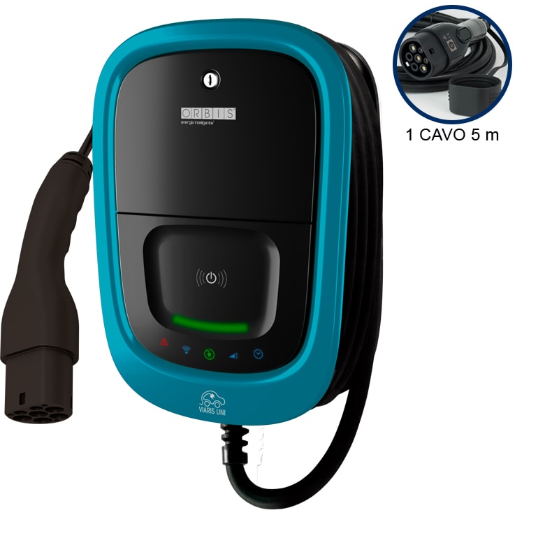 ORBIS - ORBOB94U1T0HA1 VIARIS UNI+ CT2PT74 MONOFASE 7.4 kW 32A, 1 CAVO e CONNETTORE TIPO 2 per TESLA, lunghezza 5m, lettore carte RFID, WiFi