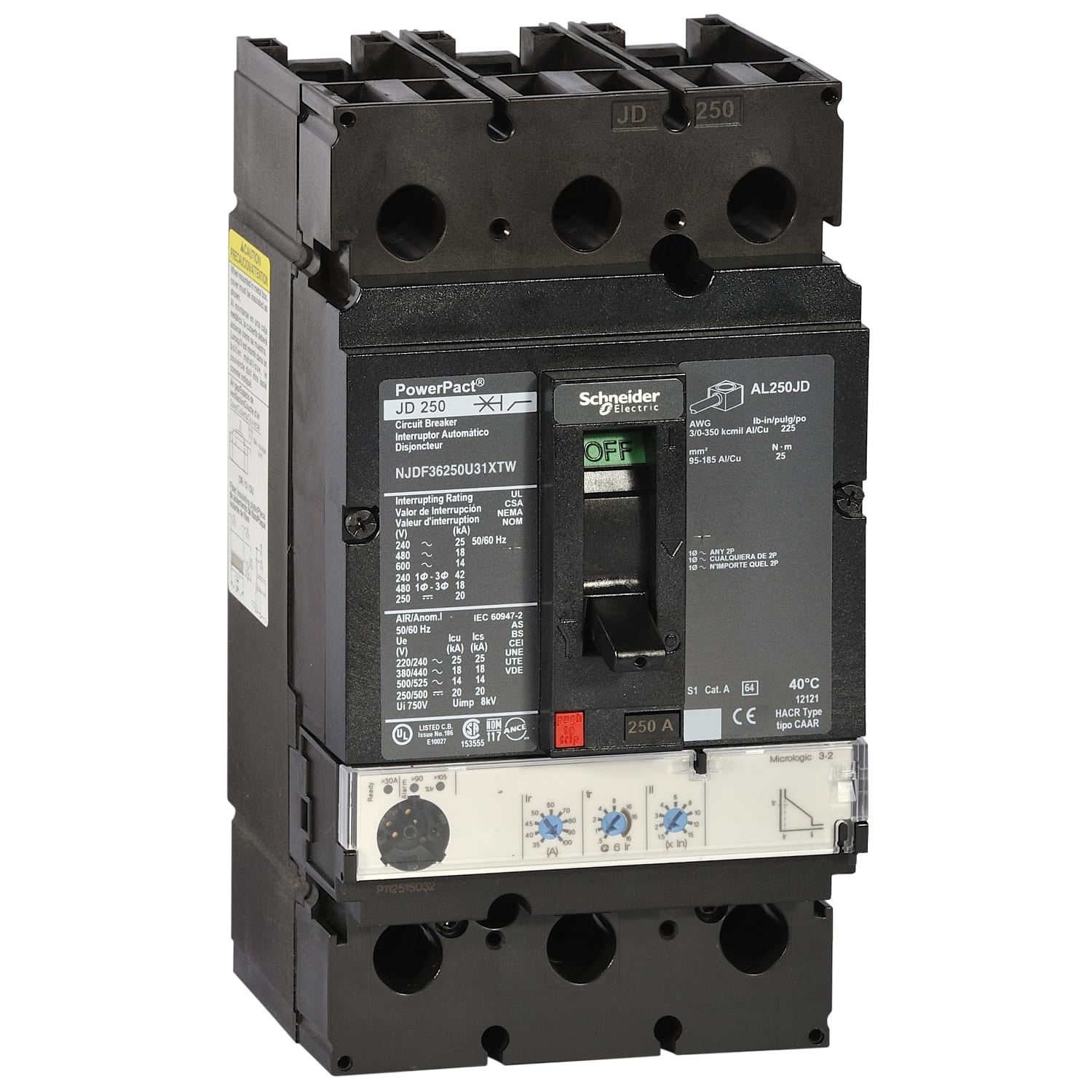 SCHNEIDER ELECTRIC SNRNJGF36250U31XTW J-FRAME 250A 35KA 3P MLOGIC 3.2 250A