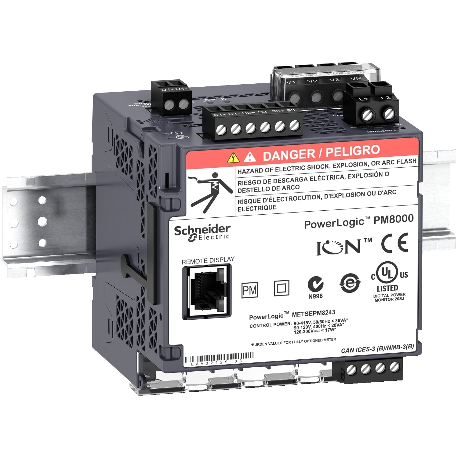 SCHNEIDER ELECTRIC SNRMETSEPM8243 POWER METER PM8243 -GUIDA DIN-NO DISPLAY